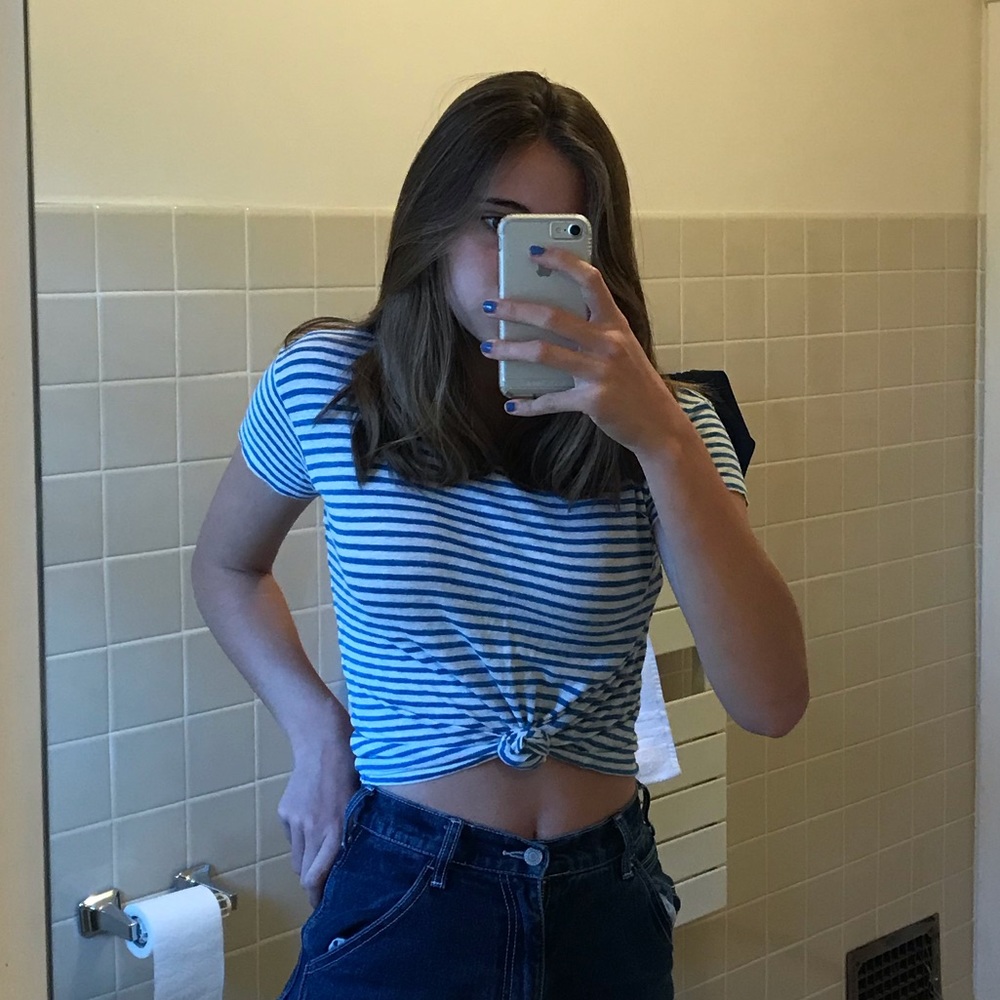 blue and white striped t-shirt